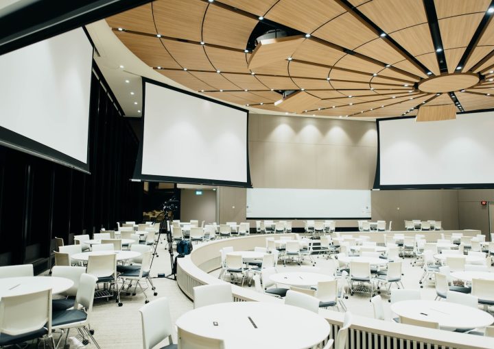 photo of empty room with projector screen